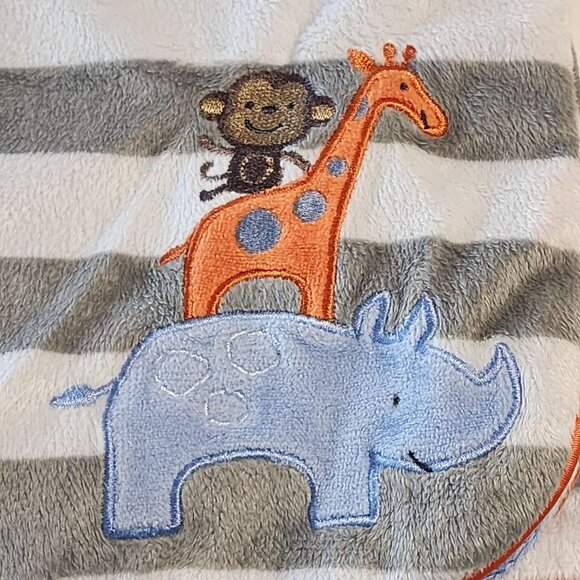 Just One You Carter's baby blanket gray white stripes monkey giraffe rhino blue - Picture 2 of 5